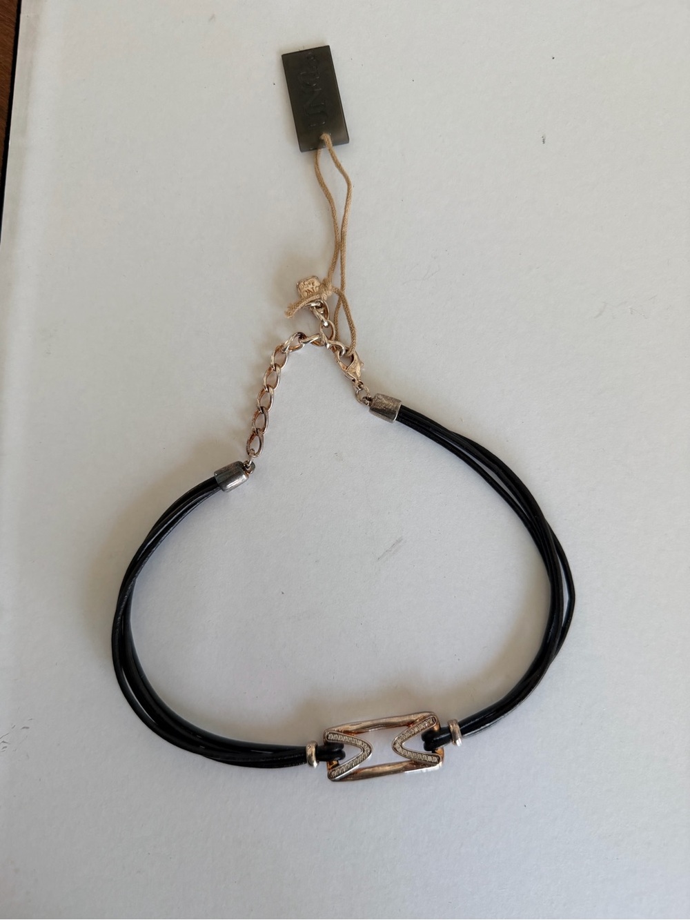 UNOde50 Black Leather Multi-Strand Geometric Silver-Plated Necklace NWT
